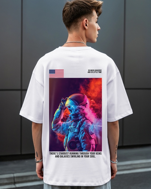 Shop Men's White Galactic Spectrum Graphic Printed Oversized T-shirt-Front