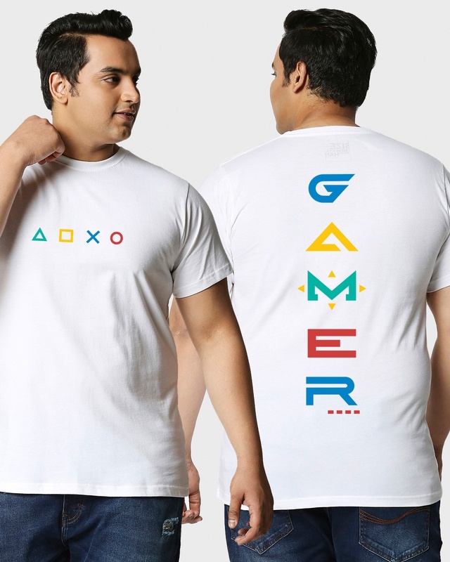 Shop Men's White Gamer Respawn Typography Plus Size T-shirt-Front