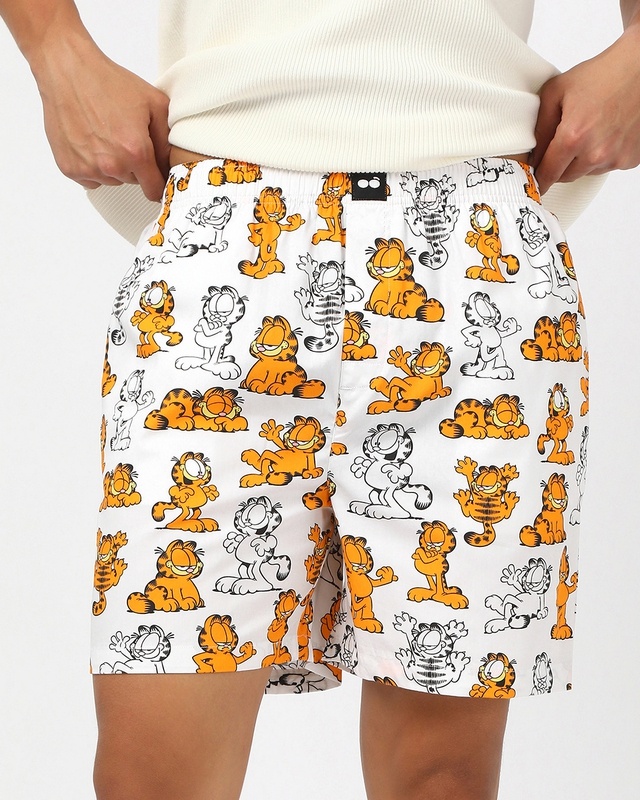 Shop Men's White Garfield All Over Printed Boxers-Front