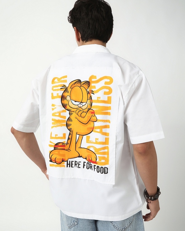 Shop Men's White Garfield Graphic Printed Oversized Shirt-Front