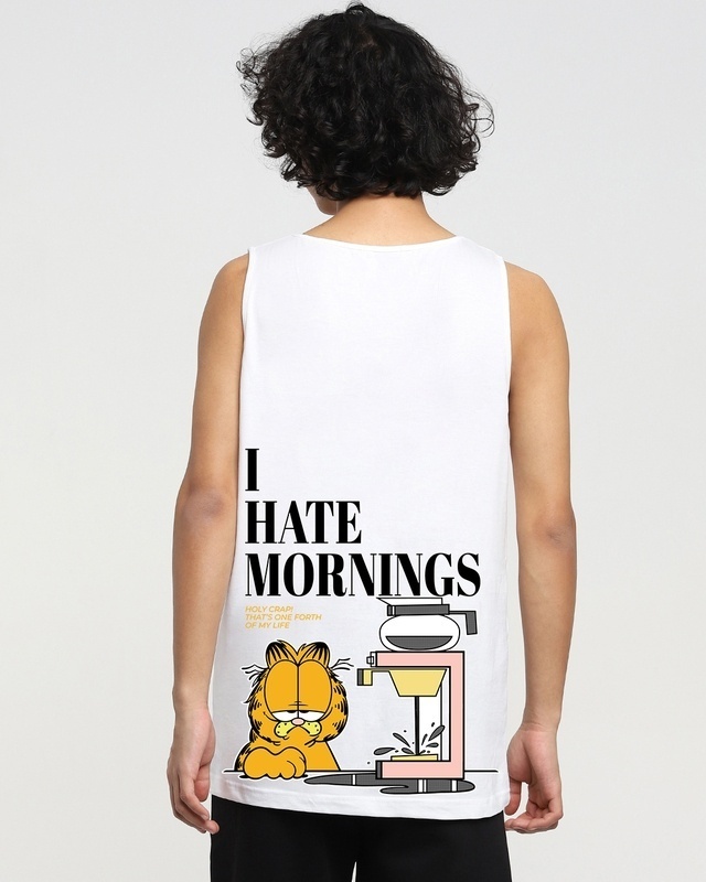 Shop Men's White Garfield Hates Mornings Graphic Printed Vest-Front