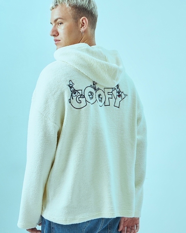 Shop Men's White Goofy Graphic Printed Oversized Hoodies-Front