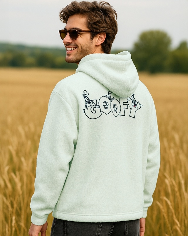Shop Men's White Goofy Graphic Printed Oversized Hoodies-Front