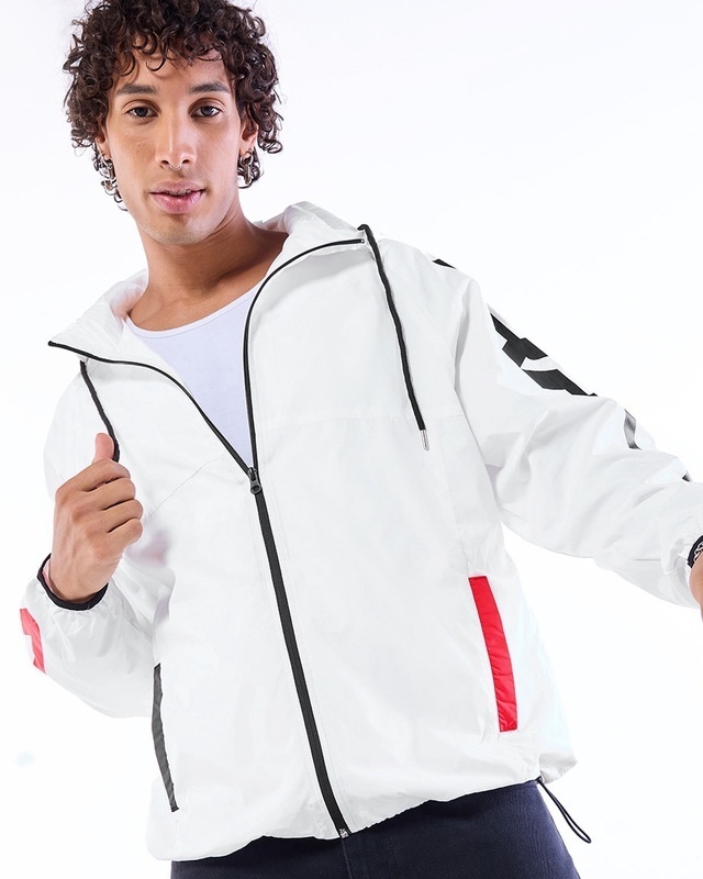 Shop Men's White Typography Oversized Windcheater Jacket-Front