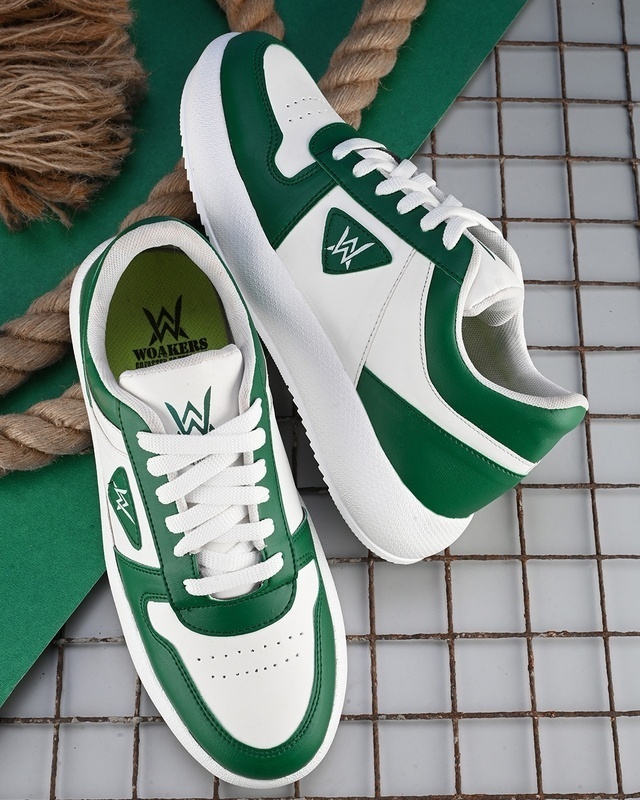 Shop Men's White & Green Color Block Sneakers-Front