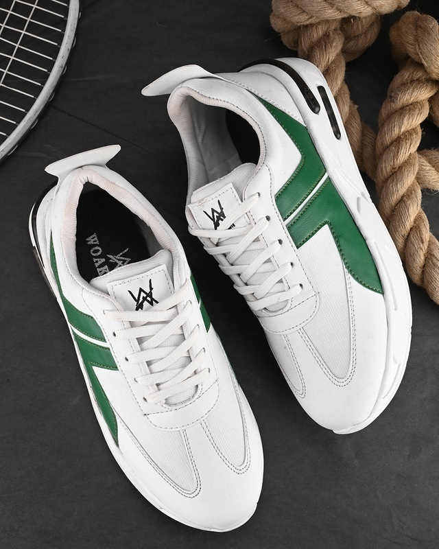 Shop Men's White & Green Color Block Sneakers-Front