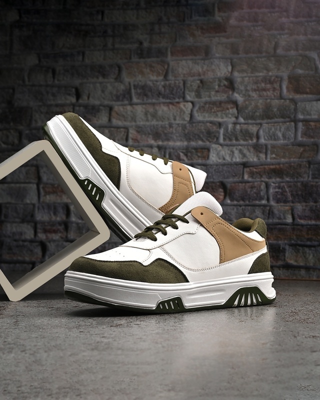 Shop Men's White & Green Colorblock Sneakers-Front