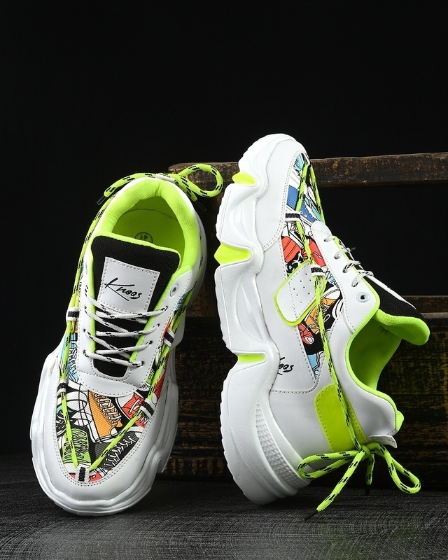 Shop Men's White & Green Printed Sneakers-Front