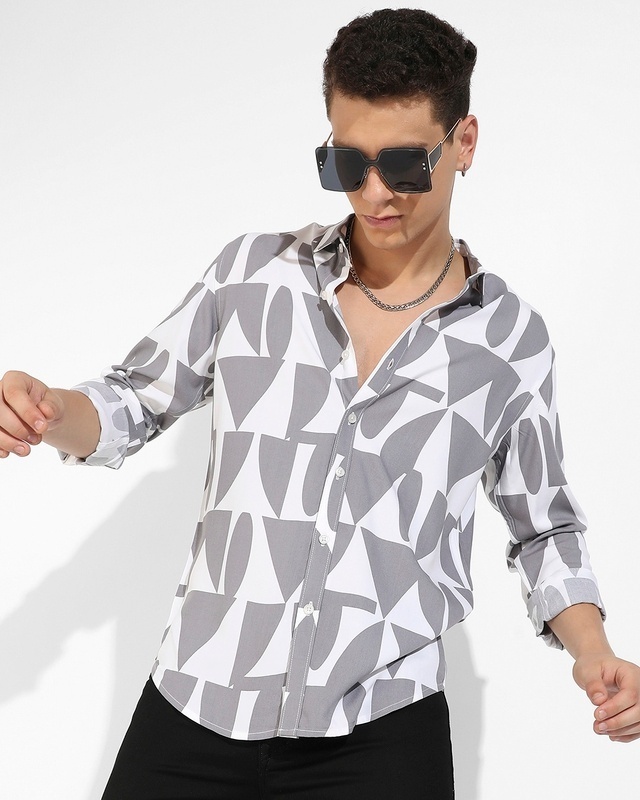 Shop Men's White & Grey All Over Printed Shirt-Front