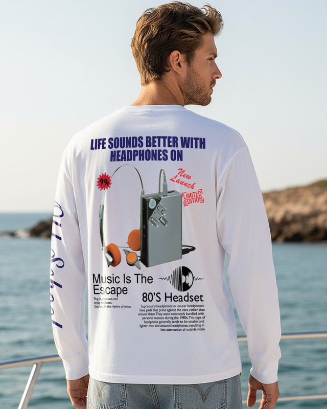 Shop Men's White Headphone Graphic Printed Oversized T-shirt-Front