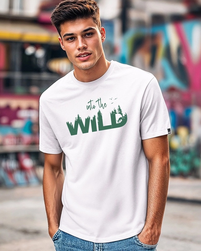 Shop Men's White Into The Wild Graphic Printed T-shirt-Front