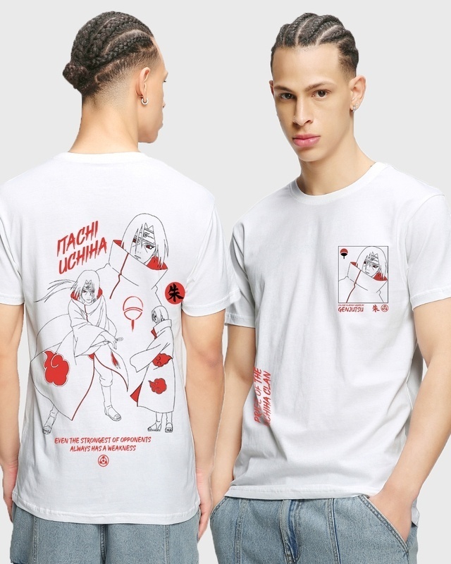 Shop Men's White Itachi Uchiha Genjutsu Graphic Printed T-shirt-Front