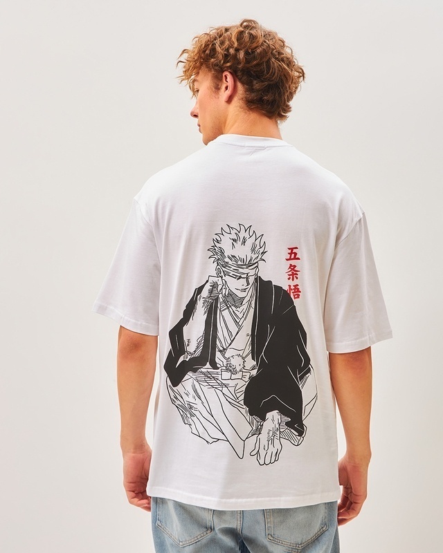 Shop Men's White Jujutsu Sorcerer Graphic Printed Oversized T-shirt-Front