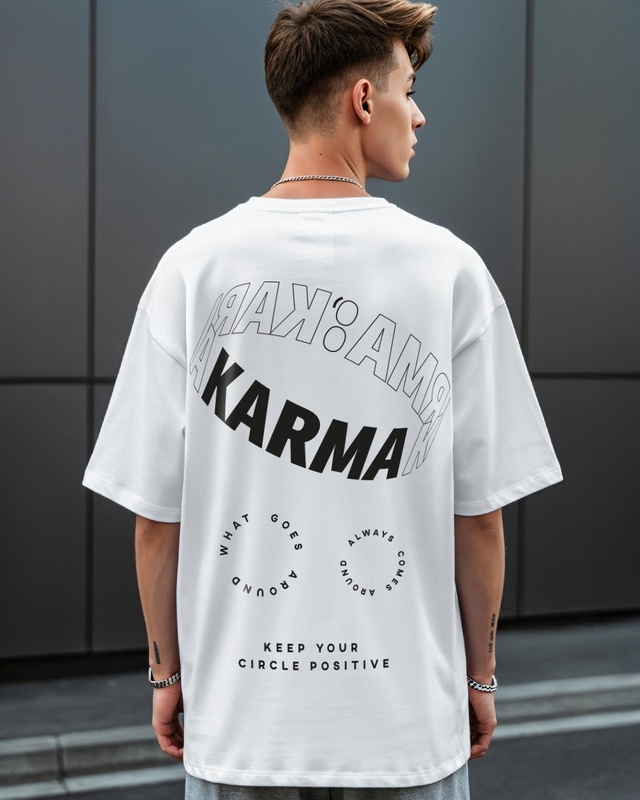 Shop Men's White Karma Circles Typography Oversized T-shirt-Front