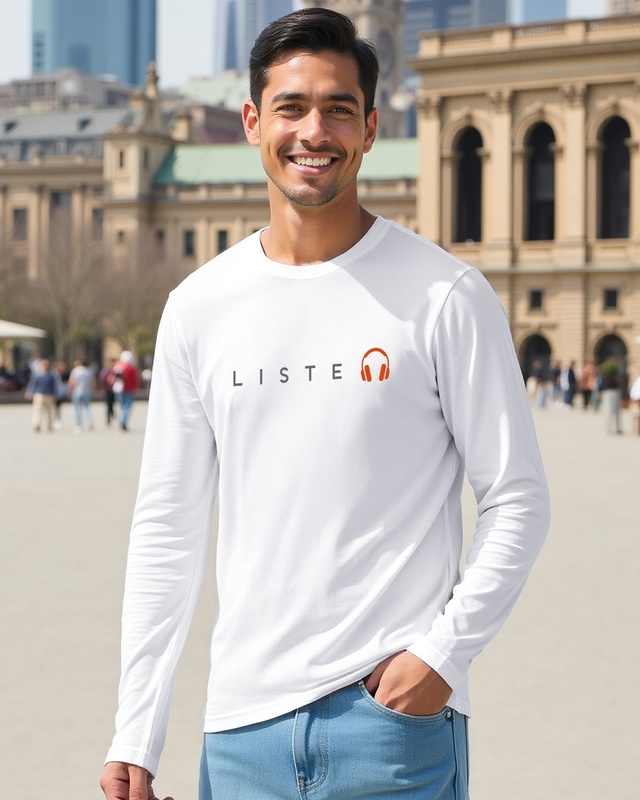 Shop Men's White Keep Listening Typography T-shirt-Front