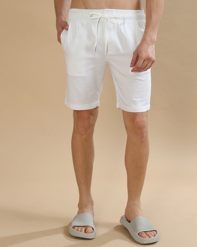 Shop Men's White Linen Shorts-Front