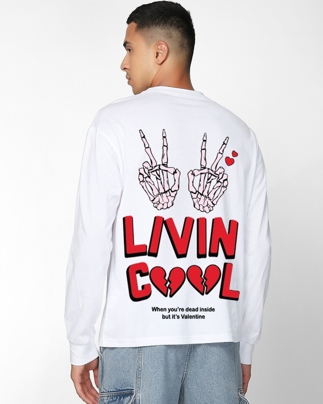 Shop Men's White Living Cool Graphic Printed Oversized T-shirt-Front