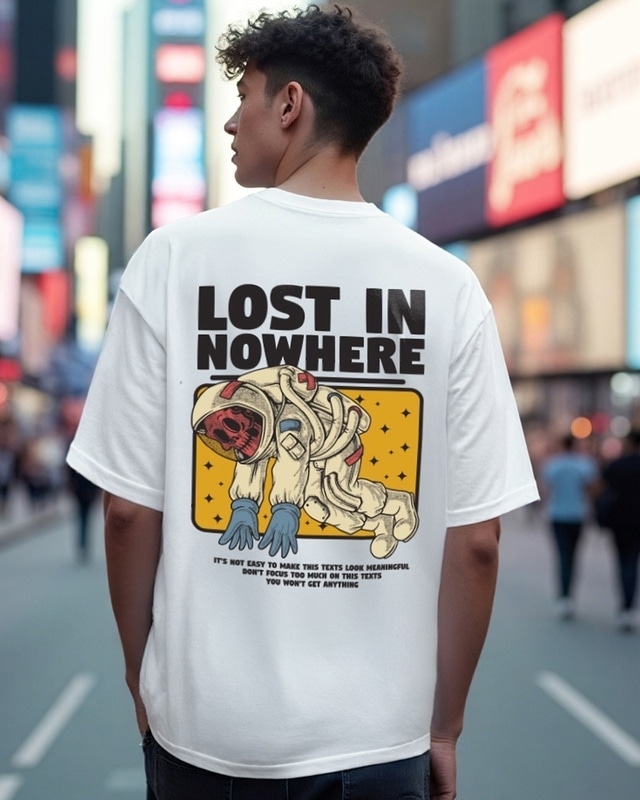 Shop Men's White Lost in Nowhere Graphic Printed Oversized T-shirt-Front