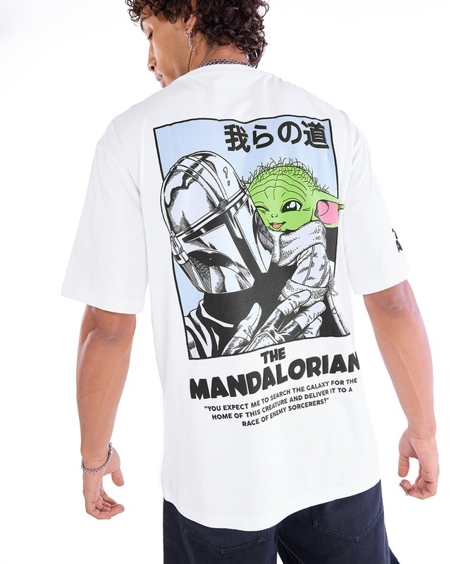 Shop Men's White Mandalorian Graphic Printed Oversized T-shirt-Front