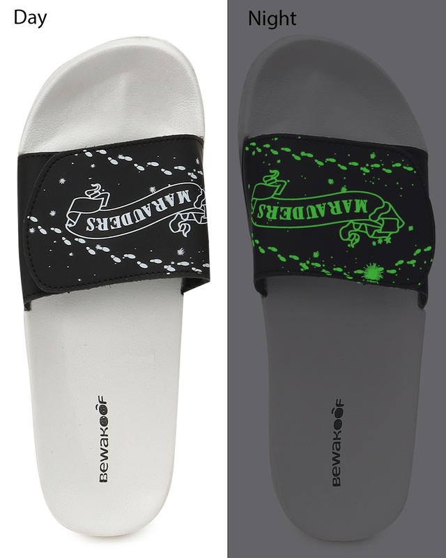 Shop Men's White Marauders Map Velcro Sliders-Front