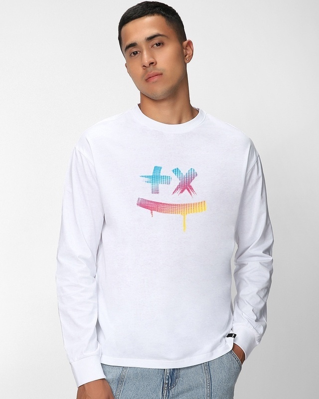 Shop Men's White Martin Garrix Colorful Graphic Printed Oversized T-shirt-Front