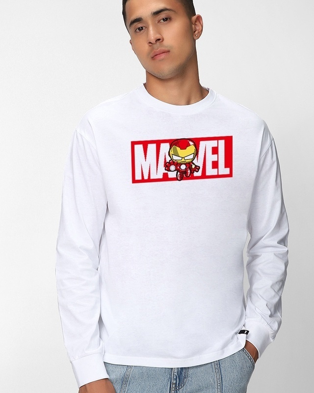 Shop Men's White Marvelous Ironman Graphic Printed Oversized T-shirt-Front