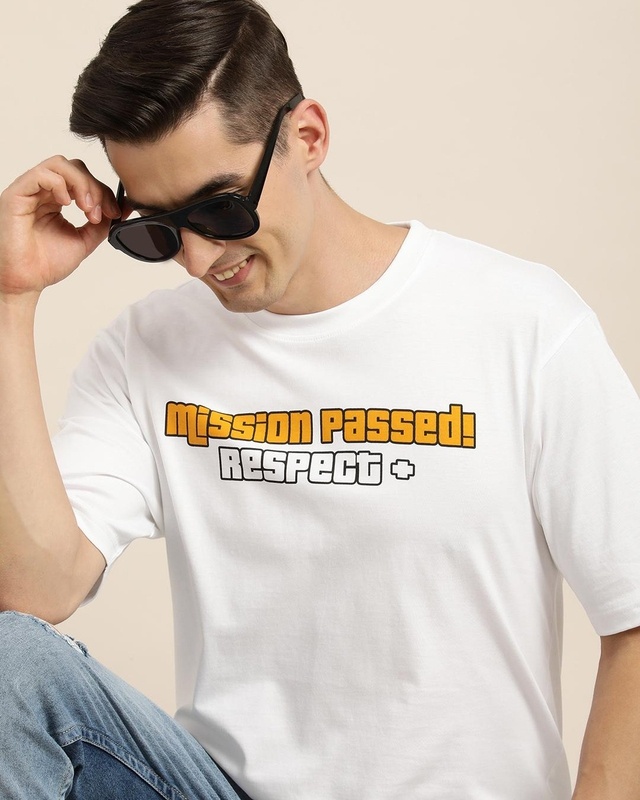 Shop Men's White Mission Passed Typography Oversized T-shirt-Front