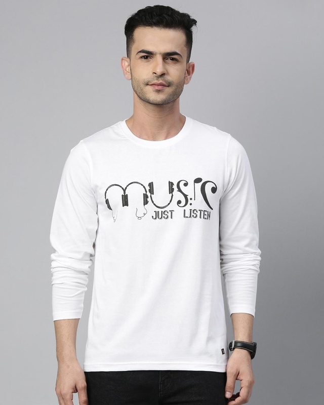 Shop Men's White Music Typography T-shirt-Front