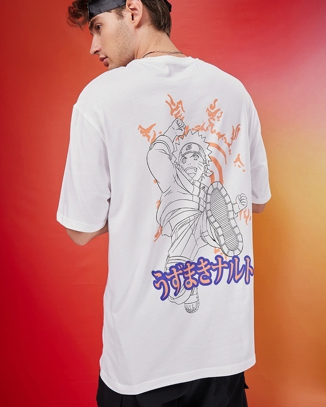 Shop Men's White Naruto Uzumaki Graphic Printed Oversized T-shirt-Front