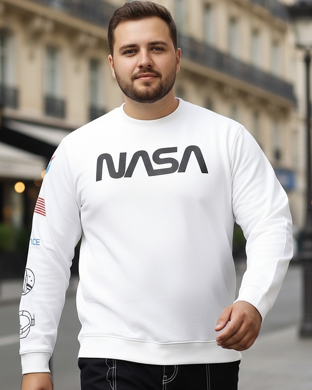 Shop Men's White Nasa Badge Graphic Printed Plus Size Sweatshirt-Front