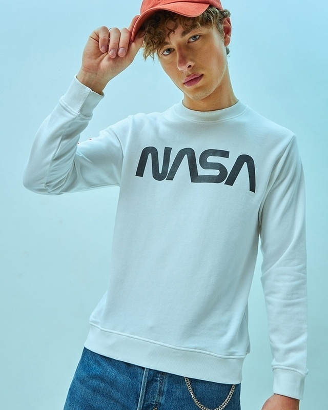 Shop Men's White NASA Badge Graphic Printed Sweatshirt-Front