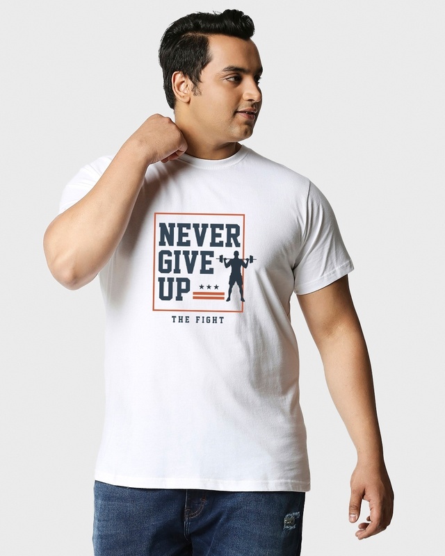 Shop Men's White Never Give Up Typography Plus Size T-shirt-Front