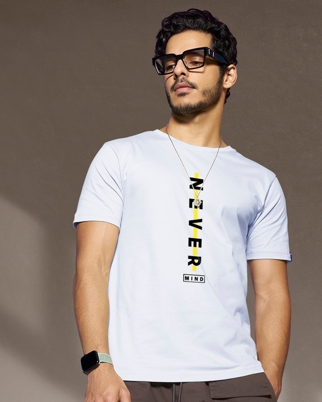 Shop Men's White Never Mind Stripe Typography T-shirt-Front