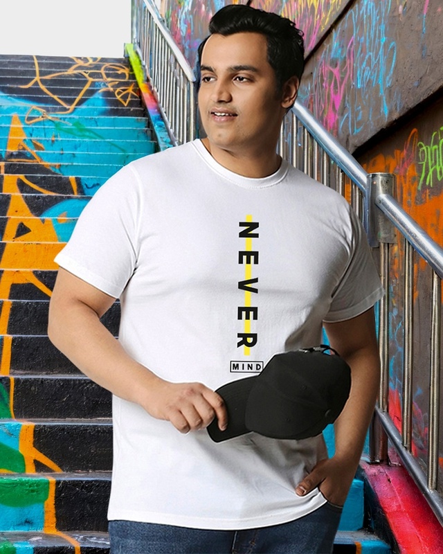 Shop Men's White Never Mind Typography Plus Size T-shirt-Front
