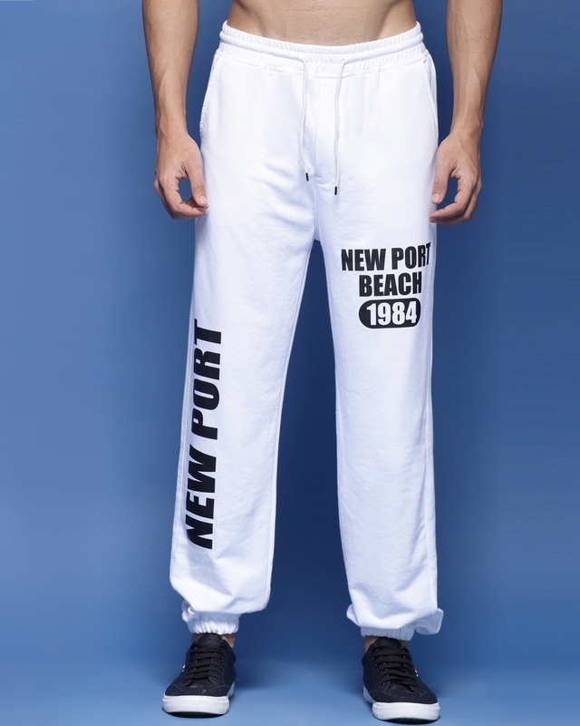 Shop Men's White New Port Typography Relaxed Fit Joggers-Front