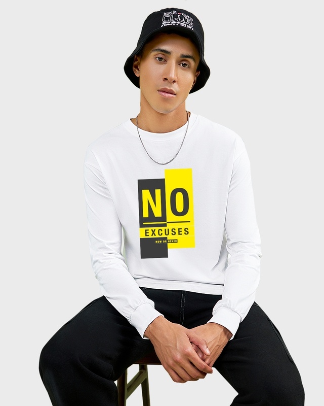 Shop Men's White No Excuses Typography Oversized T-shirt-Front