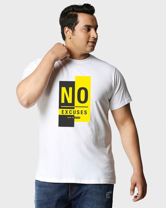 Shop Men's White No Excuses Typography Plus Size T-shirt-Front