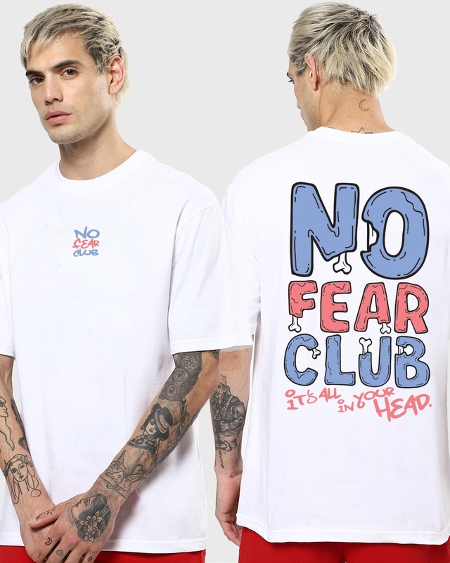 Shop Men's White No Fear Club Typography Oversized T-shirt-Front