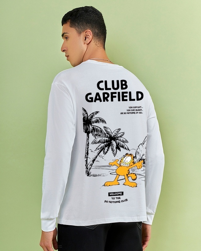 Shop Men's White Nothing Garfield Graphic Printed Oversized T-shirt-Front