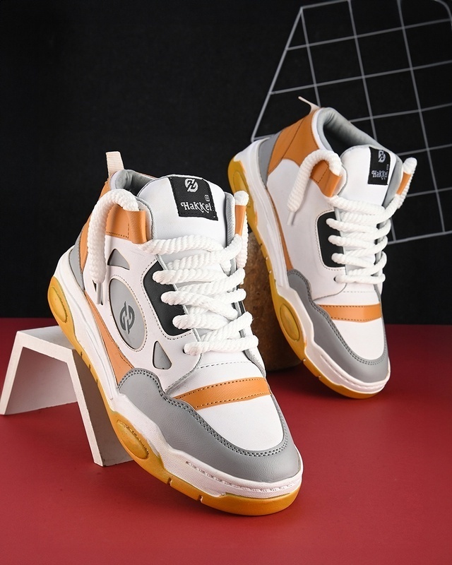 Shop Men's White & Orange Color Block Casual Shoes-Front