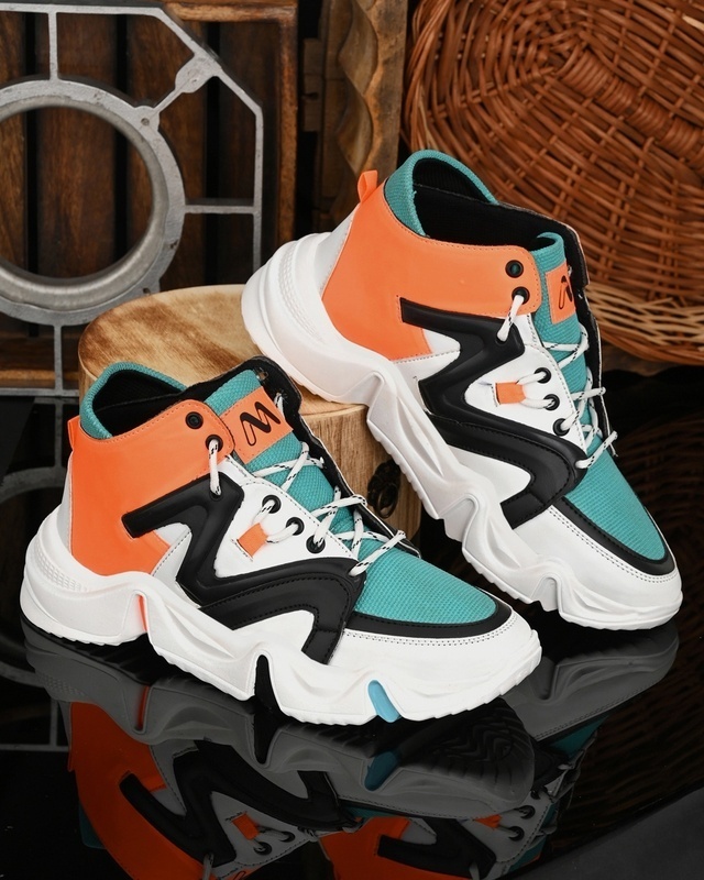 Shop Men's White & Orange Color Block Lace-Ups Sneakers-Front