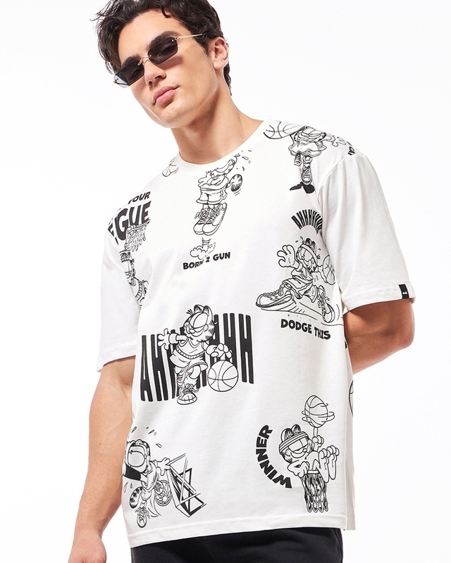 Shop Men's White Out of Your League Graphic Printed Oversized T-shirt-Front