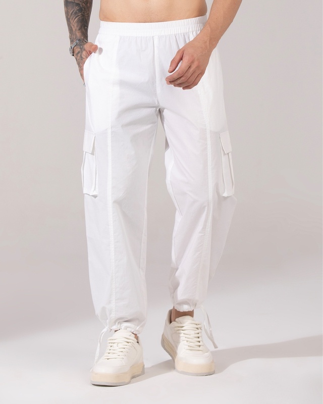 Shop Men's White Oversized Parachute Pants-Front