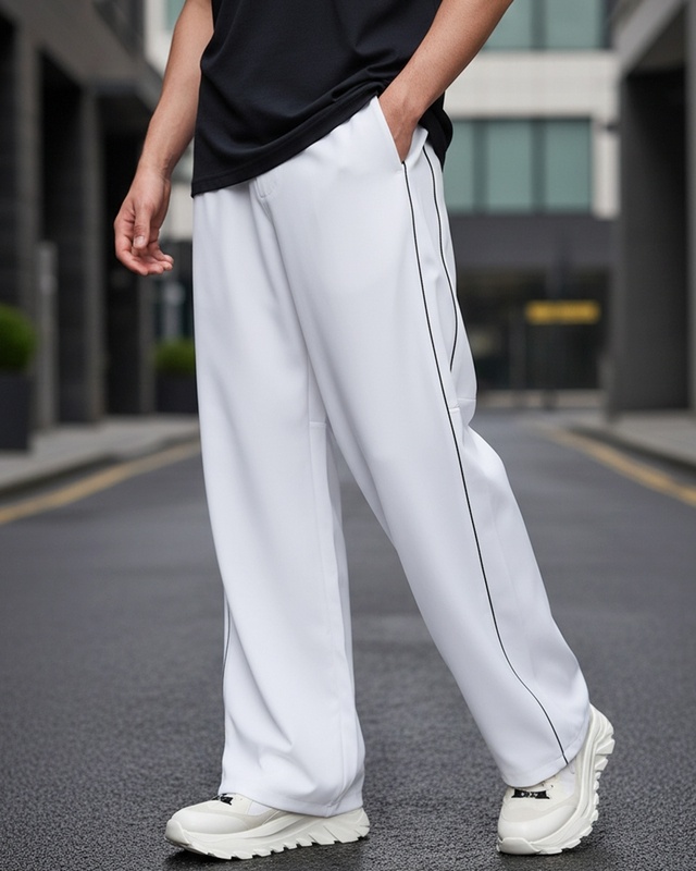 Men's White Oversized Parachute Pants-Front Bewakoof Shop Men's White Oversized Parachute Pants-Front