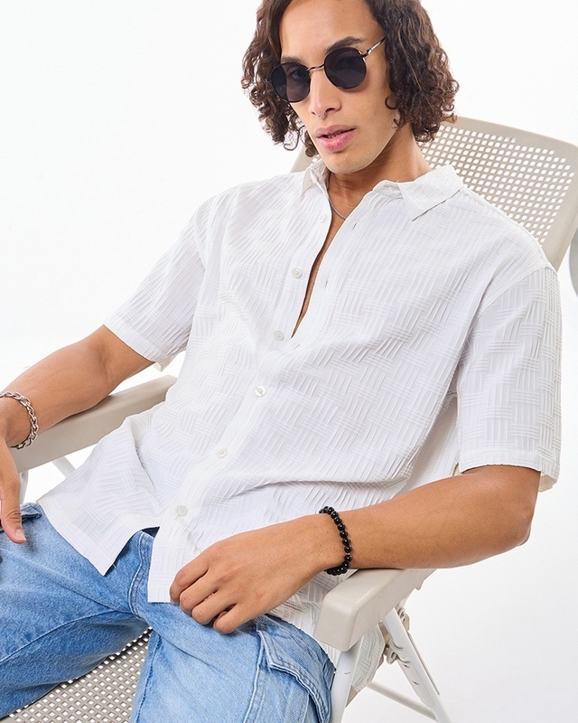 Shop Men's White Textured Oversized Shirt-Front