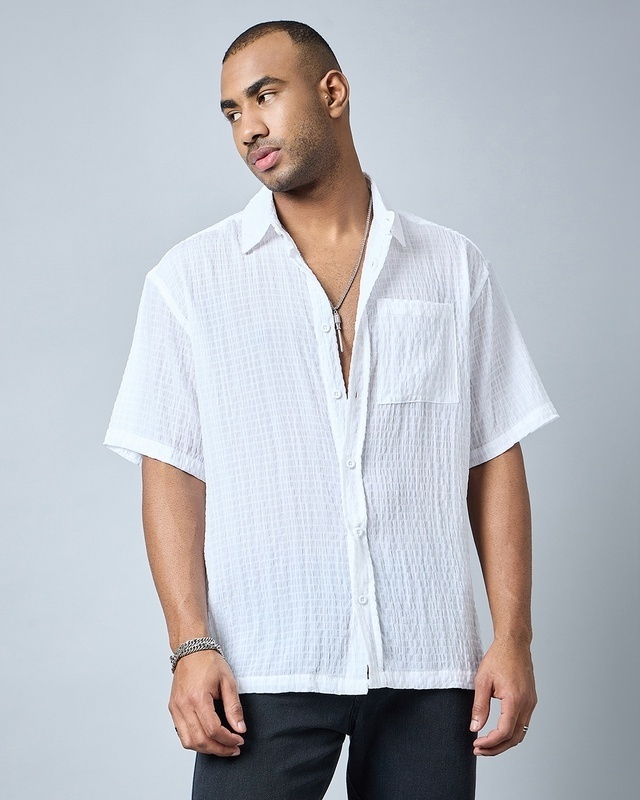 Shop Men's White Oversized Textured Shirt-Front