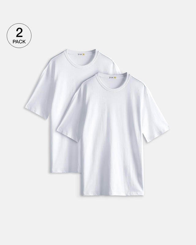 Shop Pack of 2 Men's White Oversized T-shirt-Front