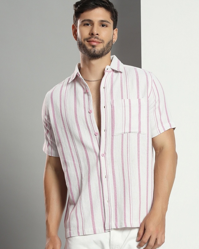 Men's White & Pink Striped Shirt