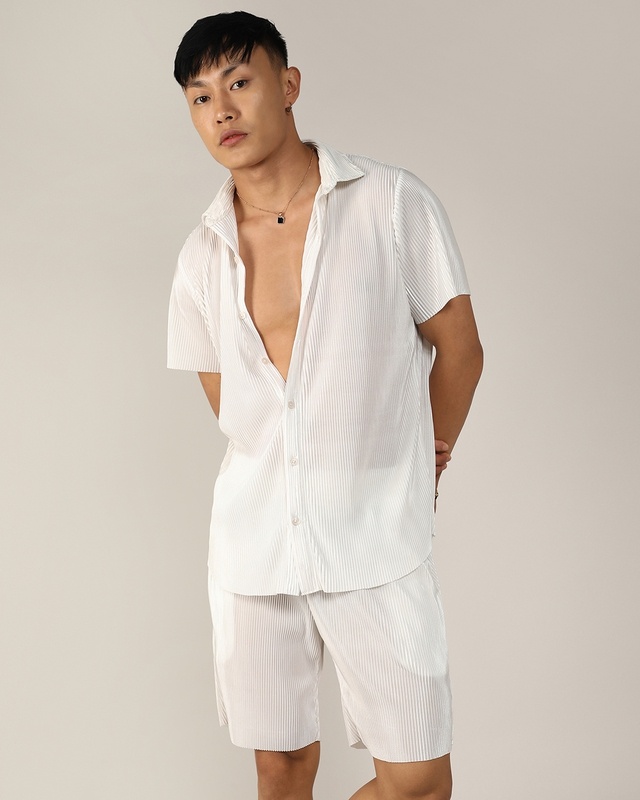 Shop Men's White Pleated Co-ordinates-Front
