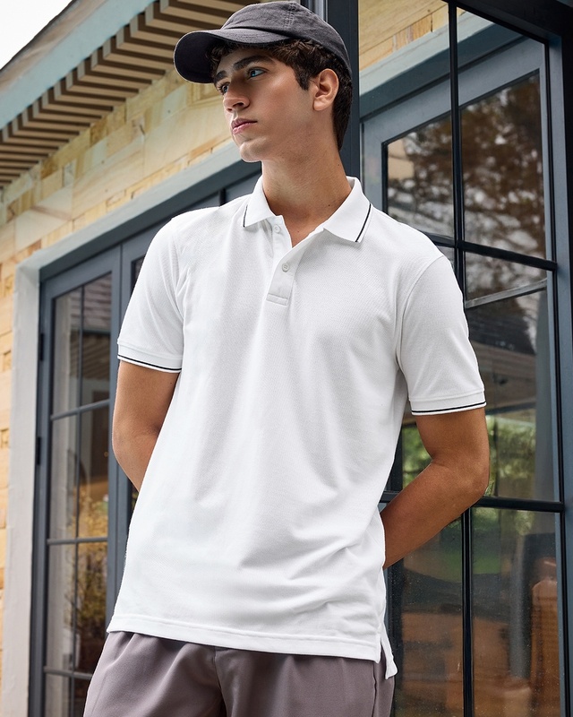 Shop Men's White Polo T-shirt-Front